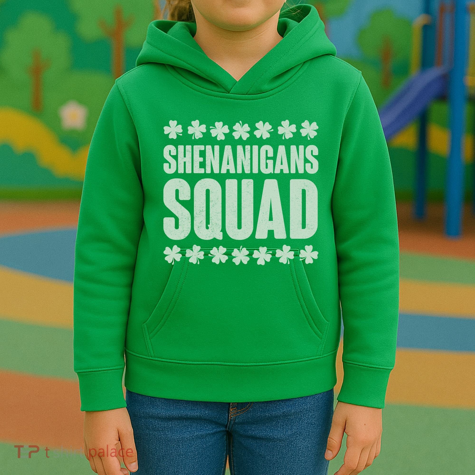 St Patrick's Day Shenanigans Squad Shamrocks Clover Kids Hoodie