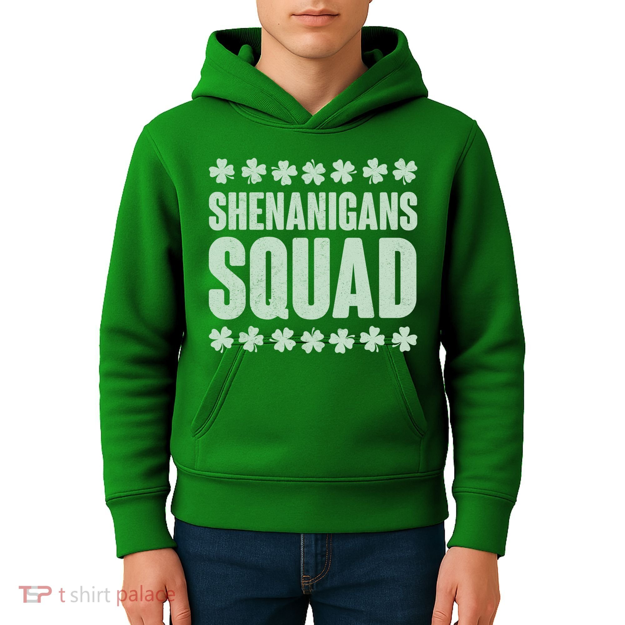 St Patrick's Day Shenanigans Squad Shamrocks Clover Kids Hoodie
