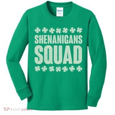 St Patrick's Day Shenanigans Squad Shamrocks Clover Kids Long Sleeve Shirt