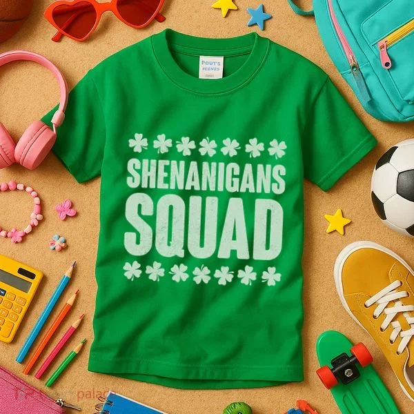St Patrick's Day Shenanigans Squad Shamrocks Clover Kids T-Shirt