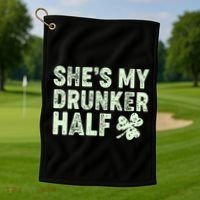 St Patrick's Day She's My Drunker Half Matching Couple's Golf Towel thumb 1
