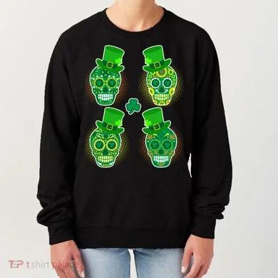 St Patrick's Day Sugar Skulls Women's Sweatshirt