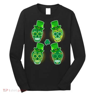 St Patrick's Day Sugar Skulls Long Sleeve Shirt