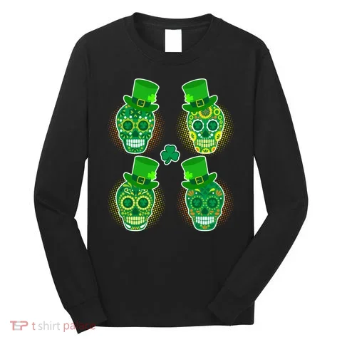 St Patrick's Day Sugar Skulls Long Sleeve Shirt in the selected color