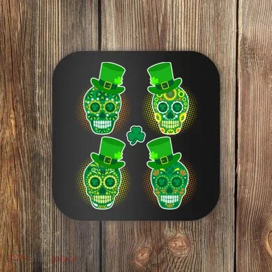 St Patrick's Day Sugar Skulls Coaster