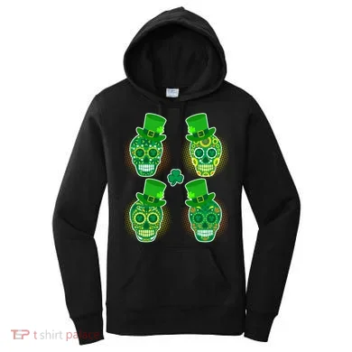 St Patrick's Day Sugar Skulls Women's Hoodie