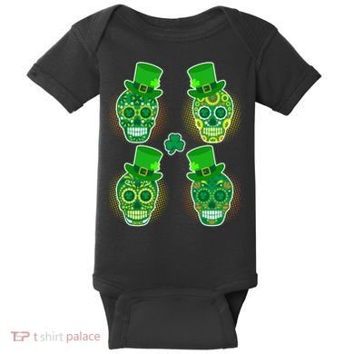 St Patrick's Day Sugar Skulls Baby Bodysuit