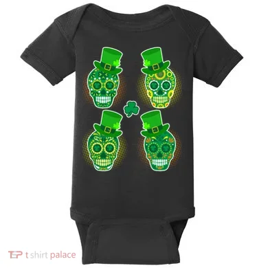 St Patrick's Day Sugar Skulls Baby Bodysuit