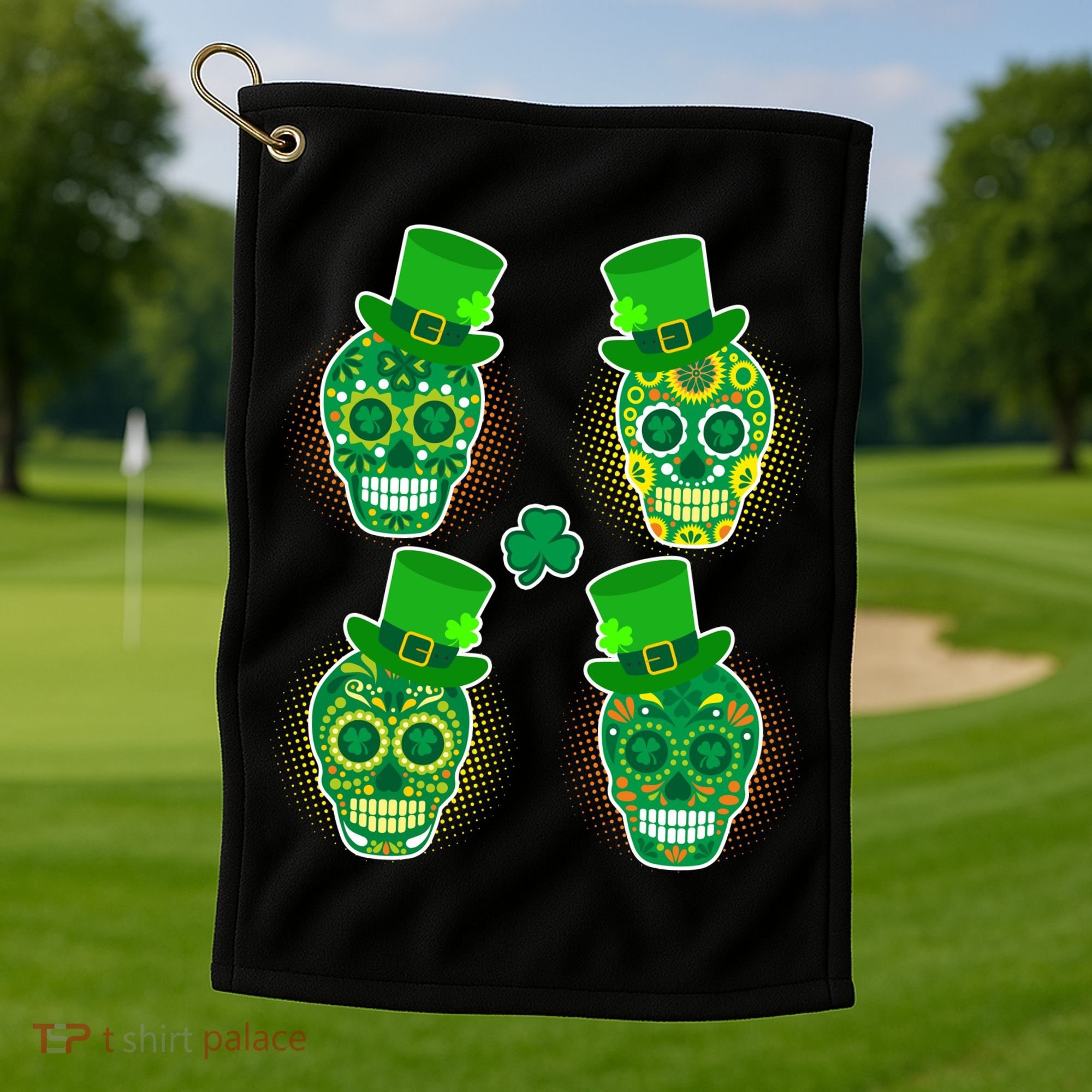 St Patrick's Day Sugar Skulls Golf Towel
