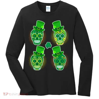 St Patrick's Day Sugar Skulls Women's Long Sleeve Shirt