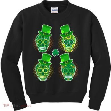 St Patrick's Day Sugar Skulls Kids Sweatshirt