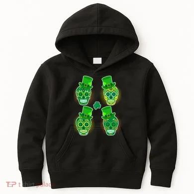 St Patrick's Day Sugar Skulls Kids Hoodie