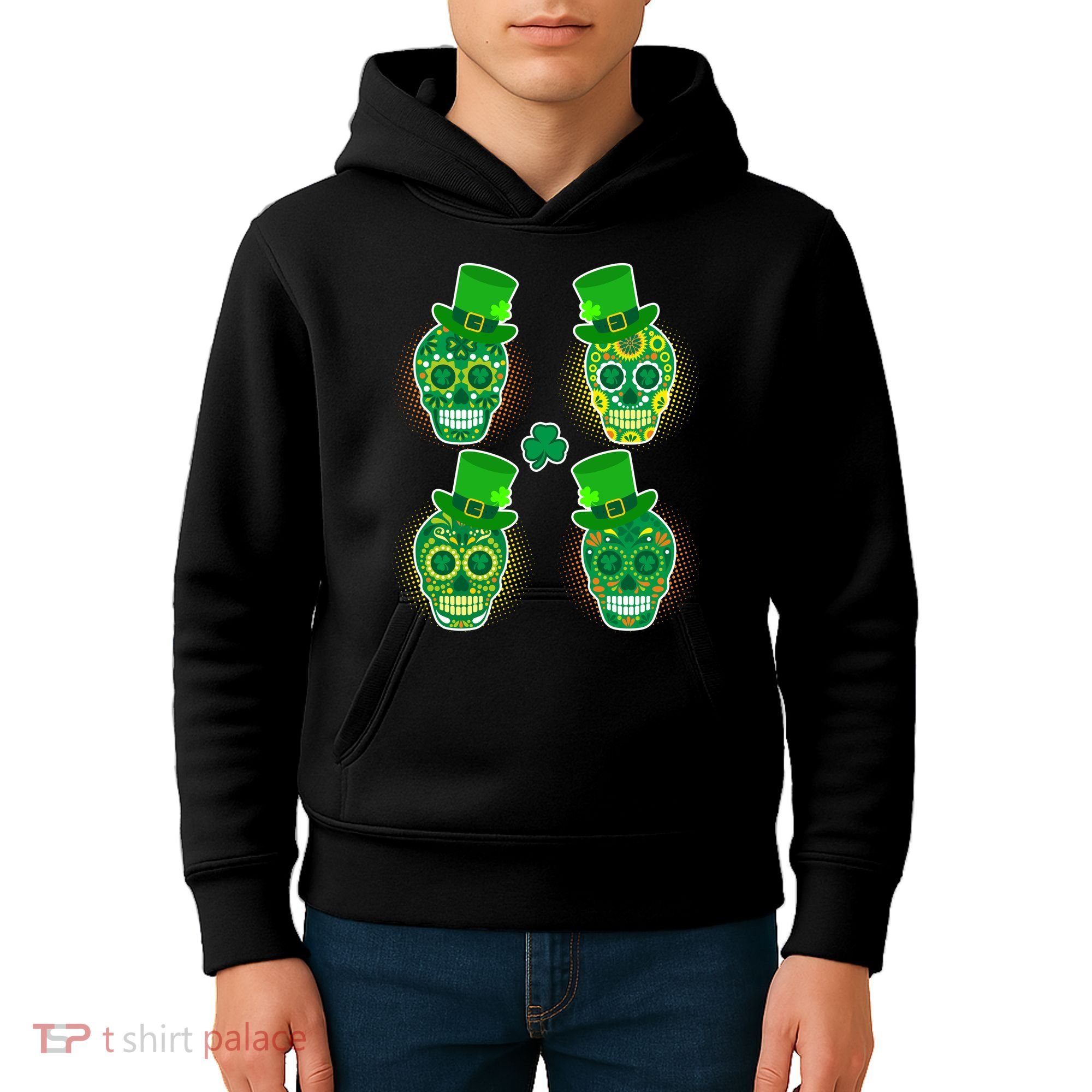 St Patrick's Day Sugar Skulls Kids Hoodie