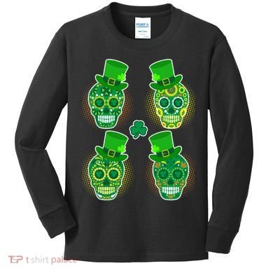 St Patrick's Day Sugar Skulls Kids Long Sleeve Shirt
