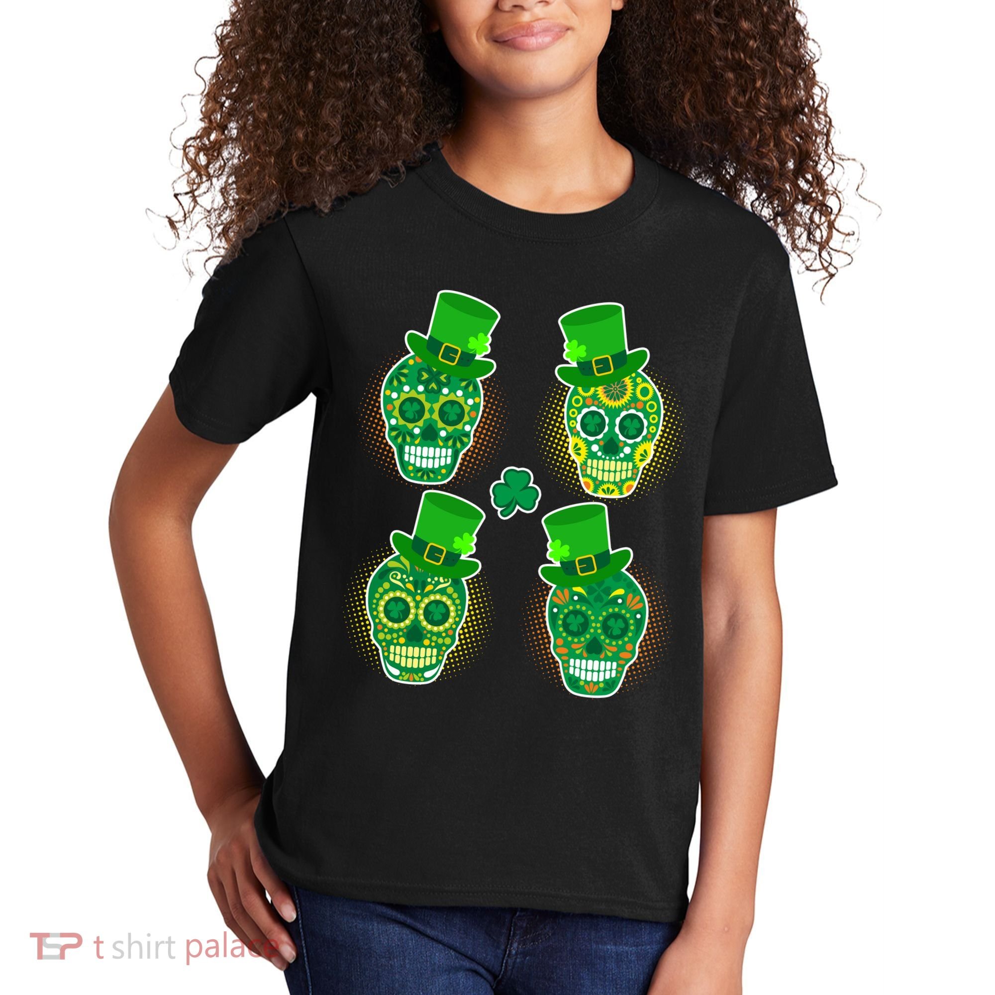 St Patrick's Day Sugar Skulls Kids T-Shirt