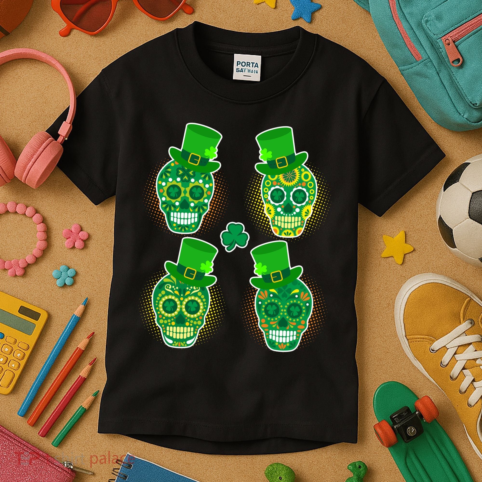St Patrick's Day Sugar Skulls Kids T-Shirt