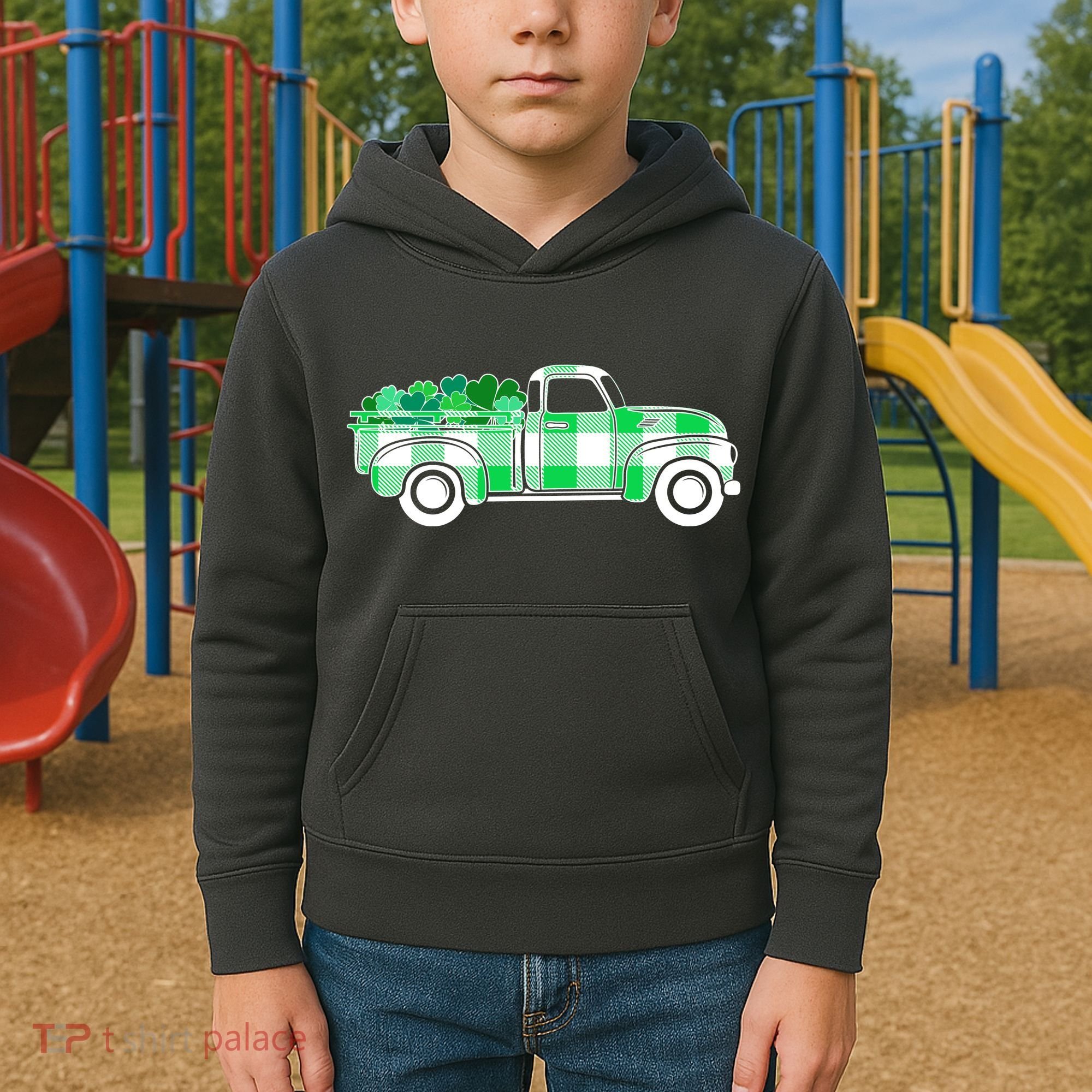 St Patrick's Day Truck Full of Clovers Kids Hoodie