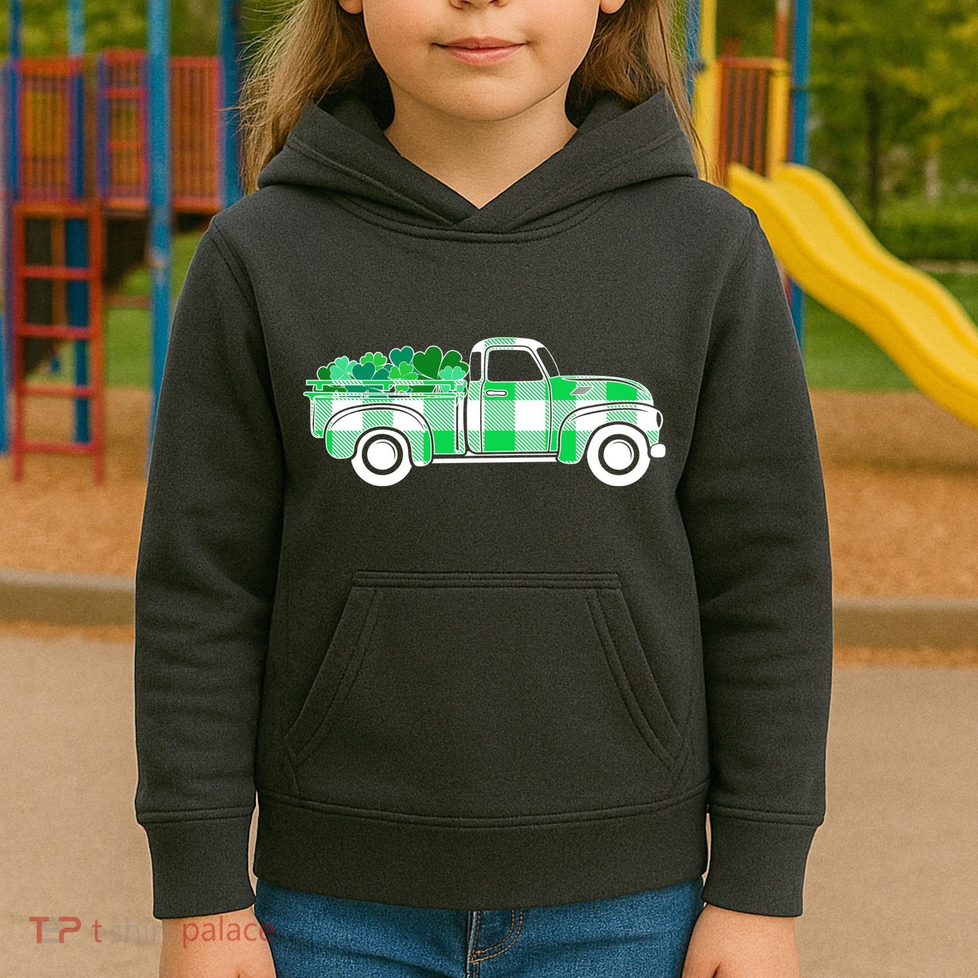 St Patrick's Day Truck Full of Clovers Kids Hoodie