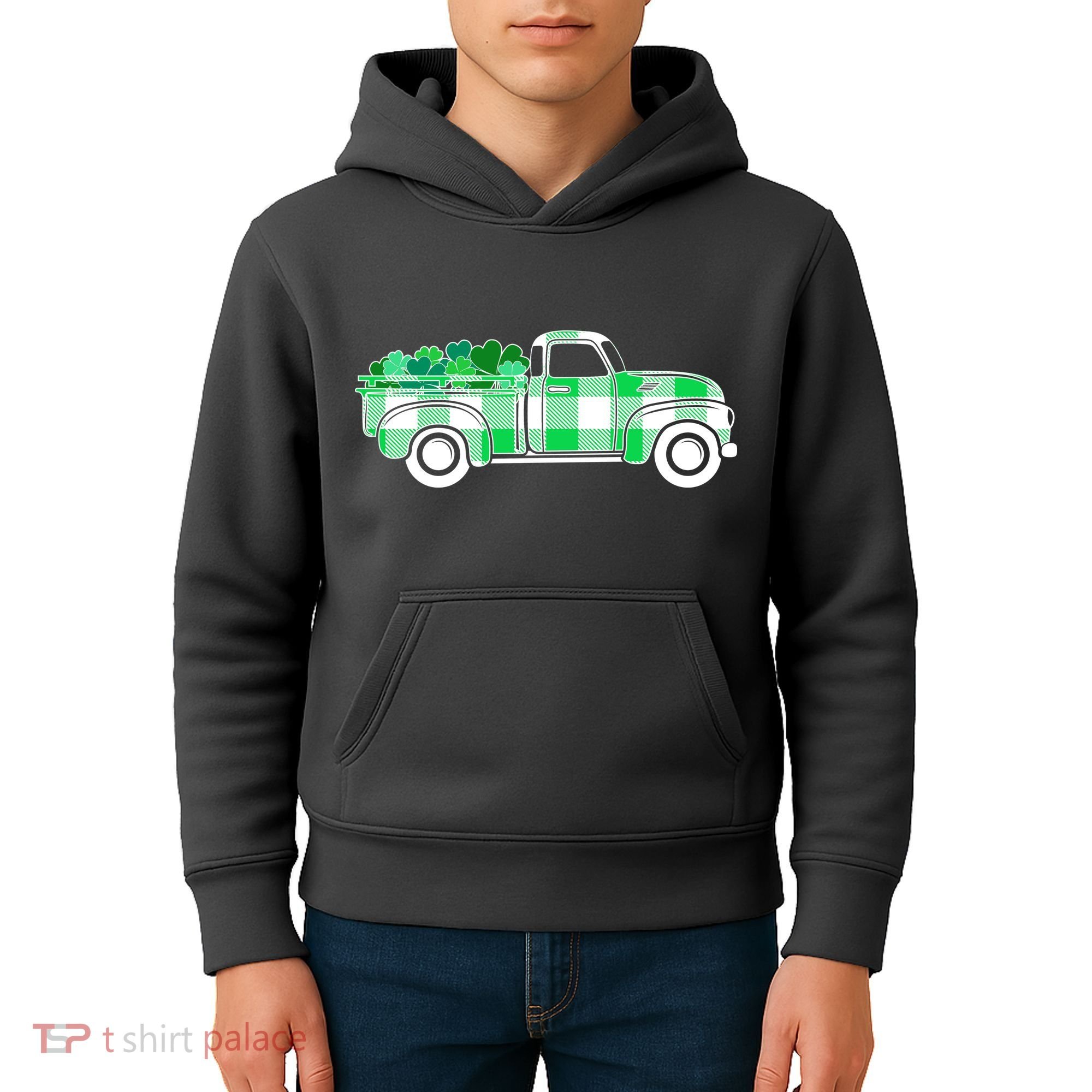 St Patrick's Day Truck Full of Clovers Kids Hoodie