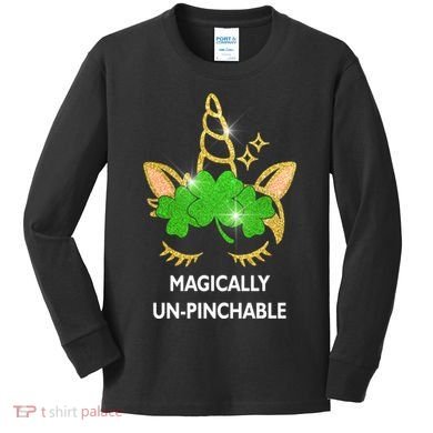 St Patrick's Day Unicorn Magically Un-Pinchable Kids Long Sleeve Shirt
