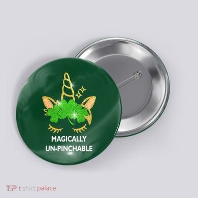 St Patrick's Day Unicorn Magically Un-Pinchable Button
