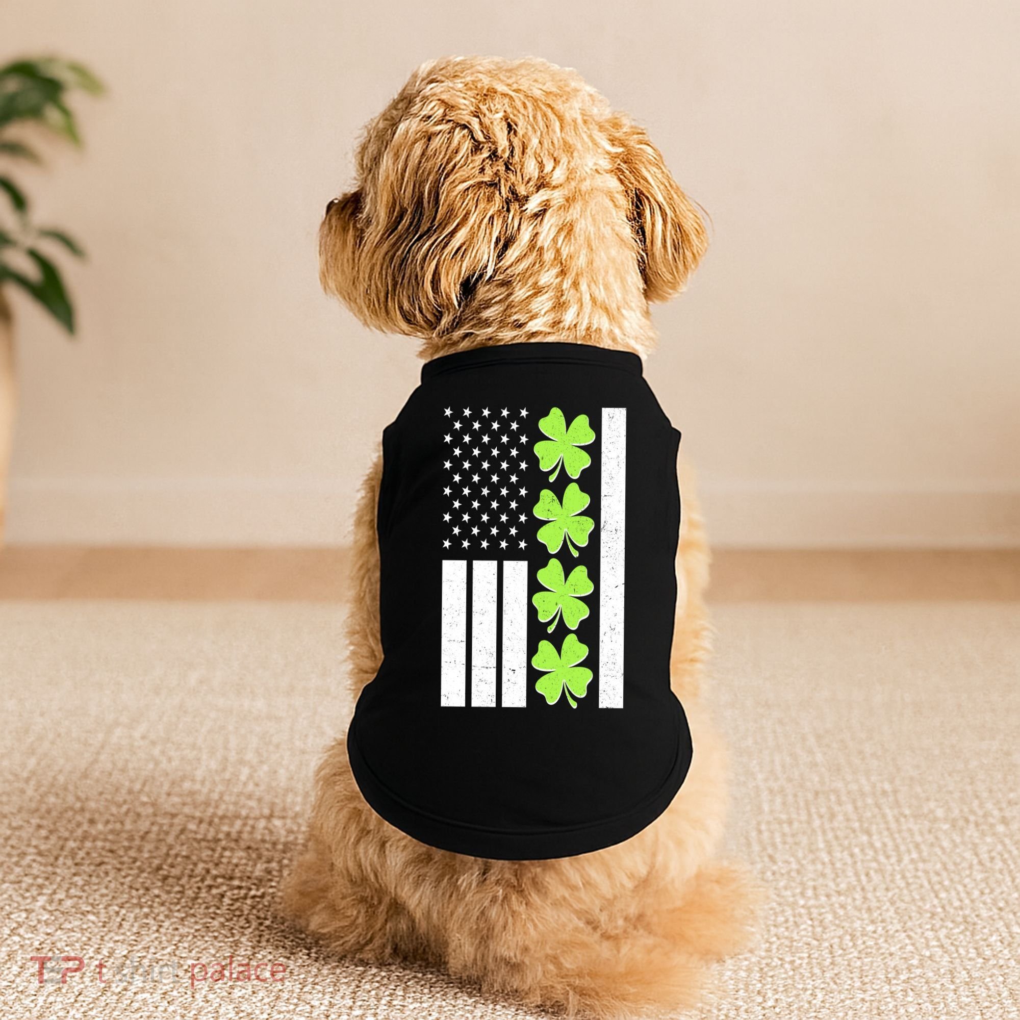 St Patrick's Day USA American Flag Shamrock Clovers Doggie Tank