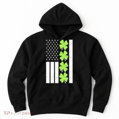 St Patrick's Day USA American Flag Shamrock Clovers Hoodie