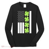 St Patrick's Day USA American Flag Shamrock Clovers Long Sleeve Shirt thumb 0