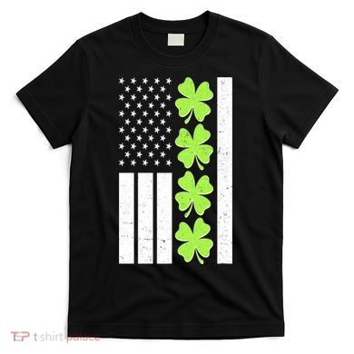 St Patrick's Day USA American Flag Shamrock Clovers T-Shirt