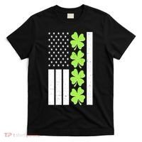 St Patrick's Day USA American Flag Shamrock Clovers T-Shirt thumb 0