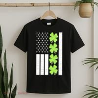 St Patrick's Day USA American Flag Shamrock Clovers T-Shirt thumb 2