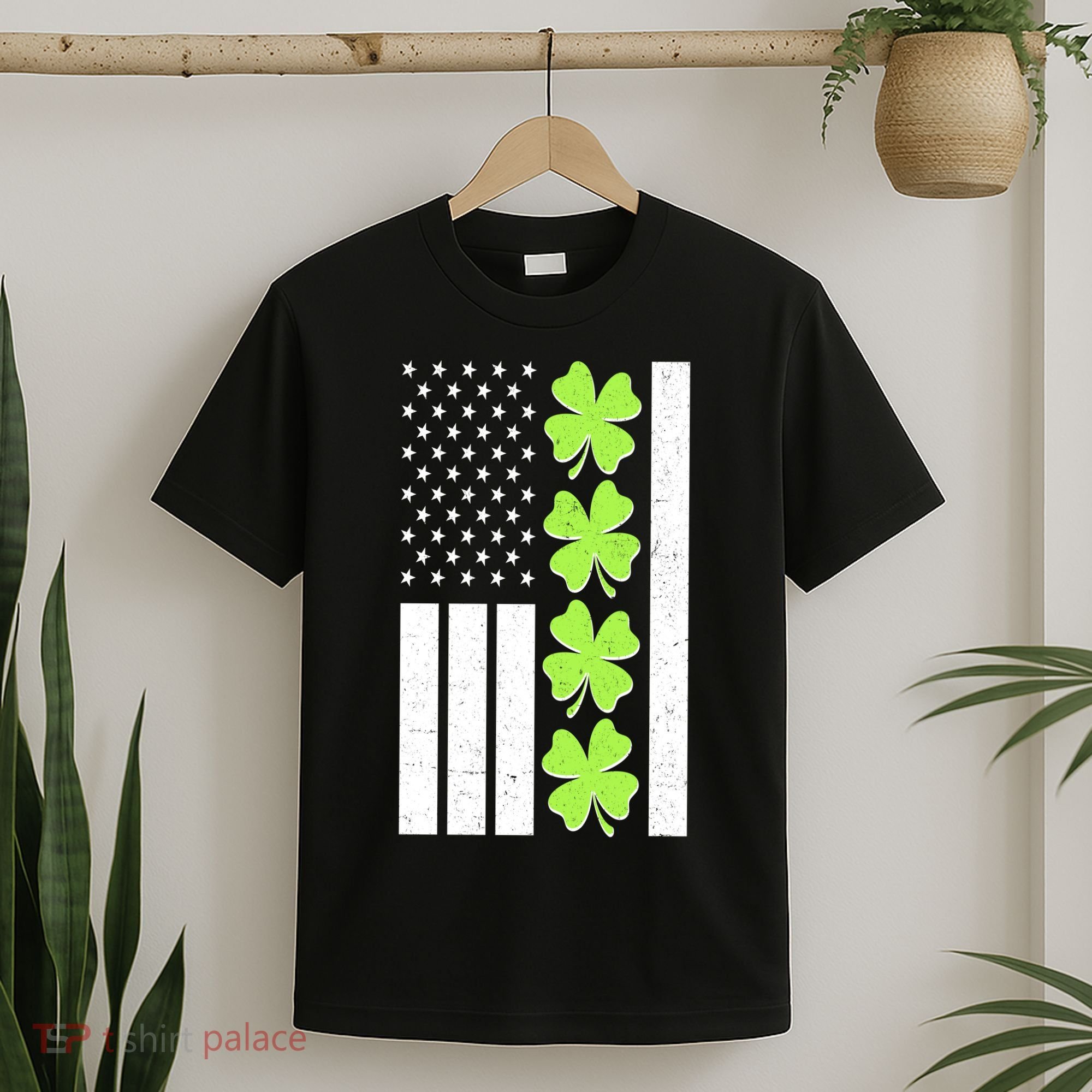 St Patrick's Day USA American Flag Shamrock Clovers T-Shirt