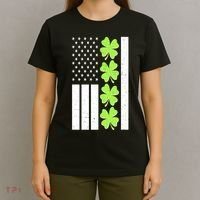 St Patrick's Day USA American Flag Shamrock Clovers T-Shirt thumb 4