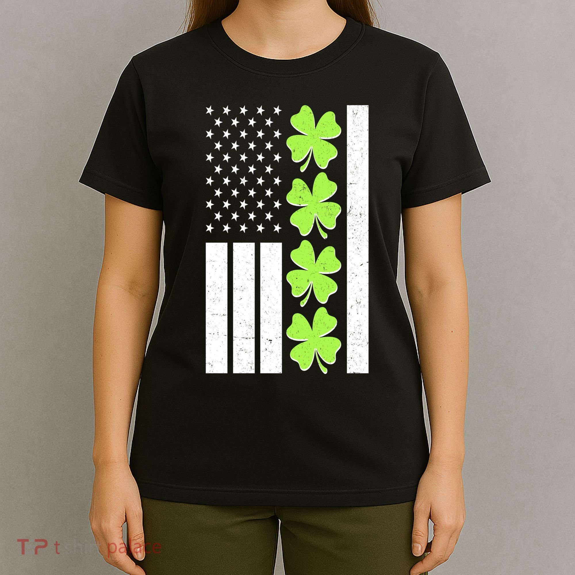 St Patrick's Day USA American Flag Shamrock Clovers T-Shirt