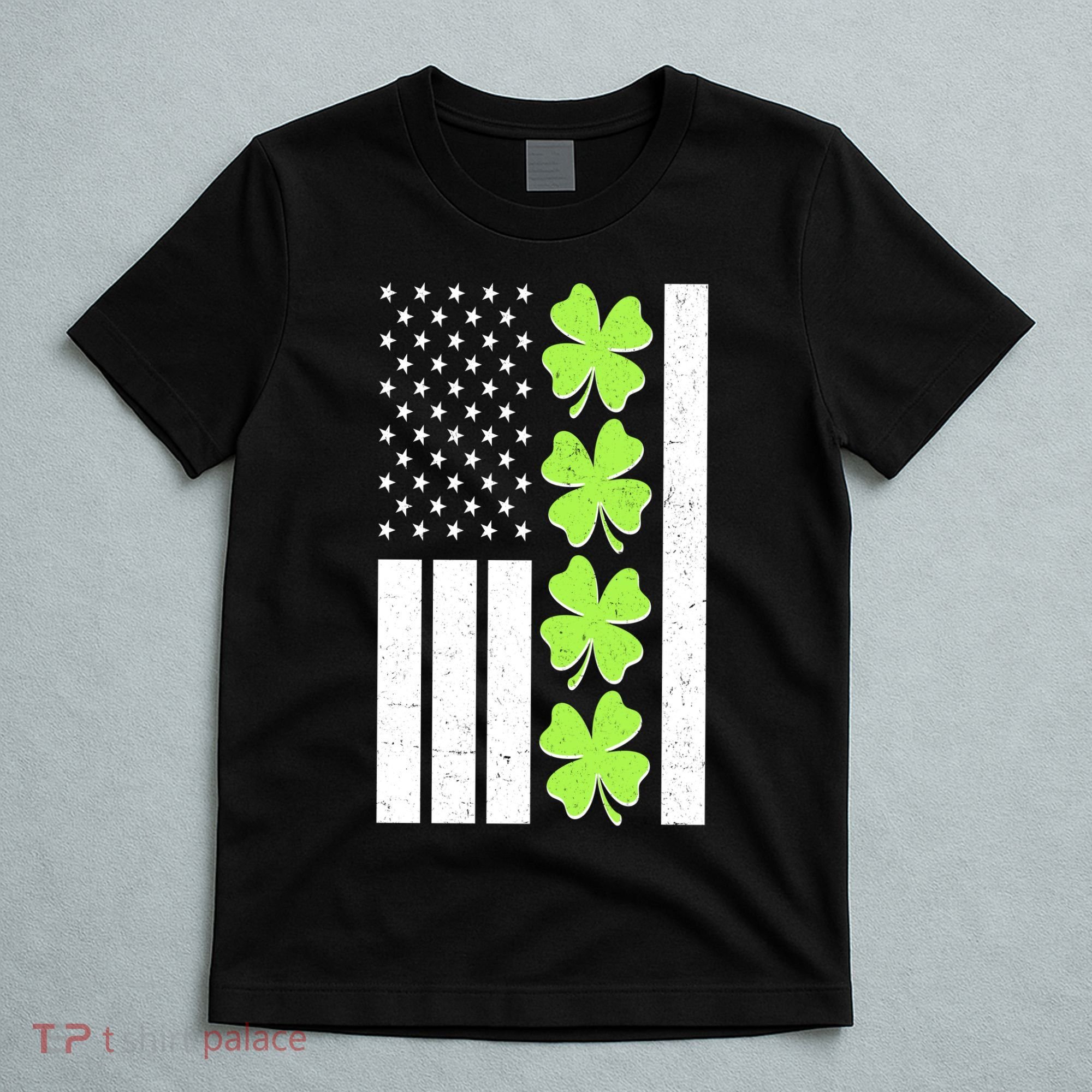 St Patrick's Day USA American Flag Shamrock Clovers T-Shirt