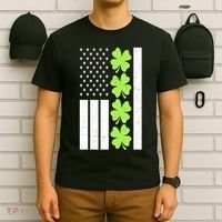 St Patrick's Day USA American Flag Shamrock Clovers T-Shirt thumb 6