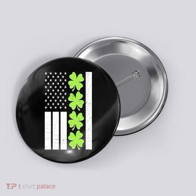 St Patrick's Day USA American Flag Shamrock Clovers Button