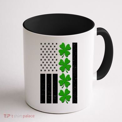 St Patrick's Day USA American Flag Shamrock Clovers Coffee Mug back