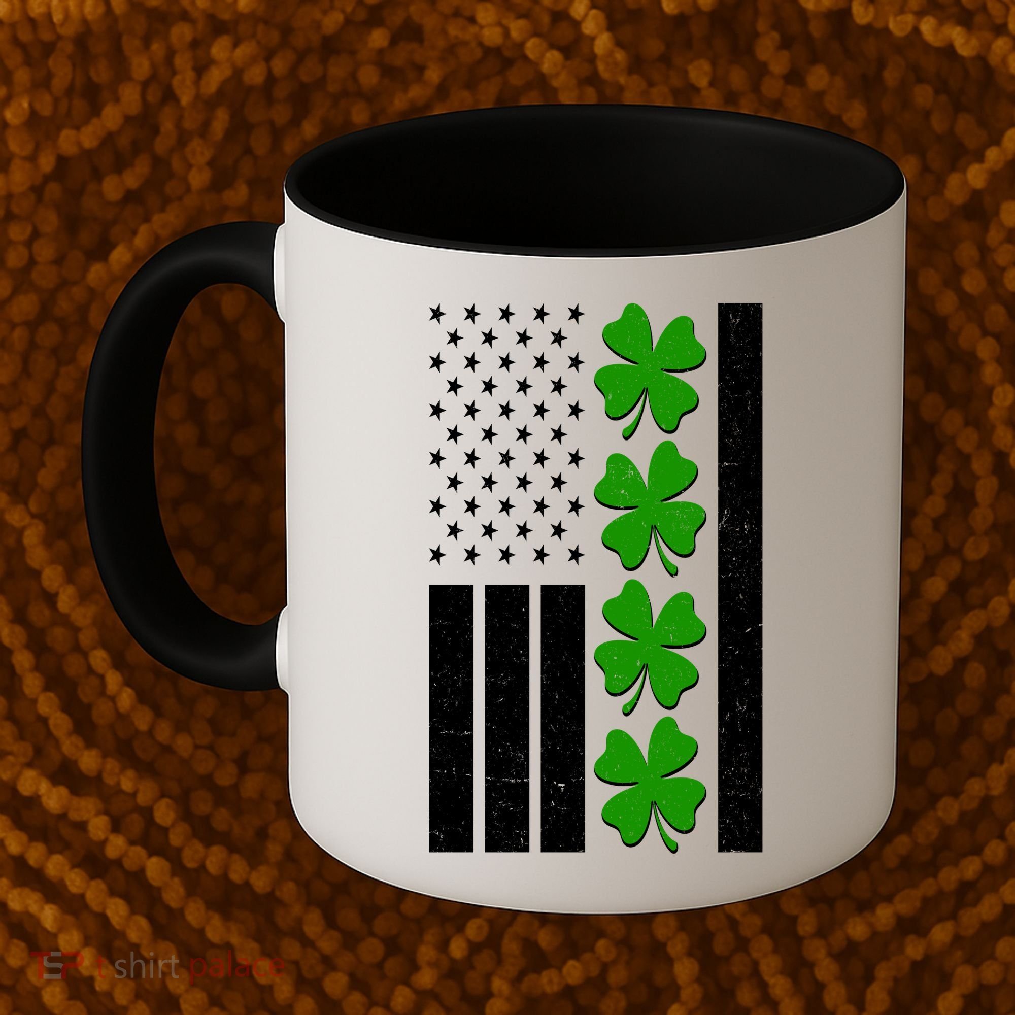 St Patrick's Day USA American Flag Shamrock Clovers Coffee Mug