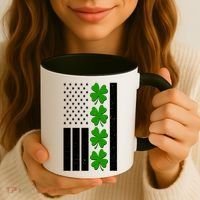 St Patrick's Day USA American Flag Shamrock Clovers Coffee Mug thumb 3