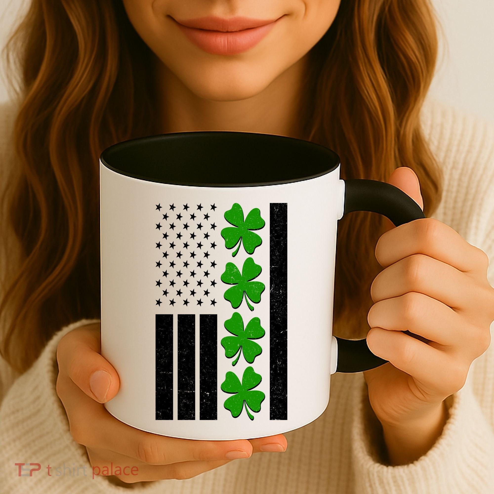 St Patrick's Day USA American Flag Shamrock Clovers Coffee Mug
