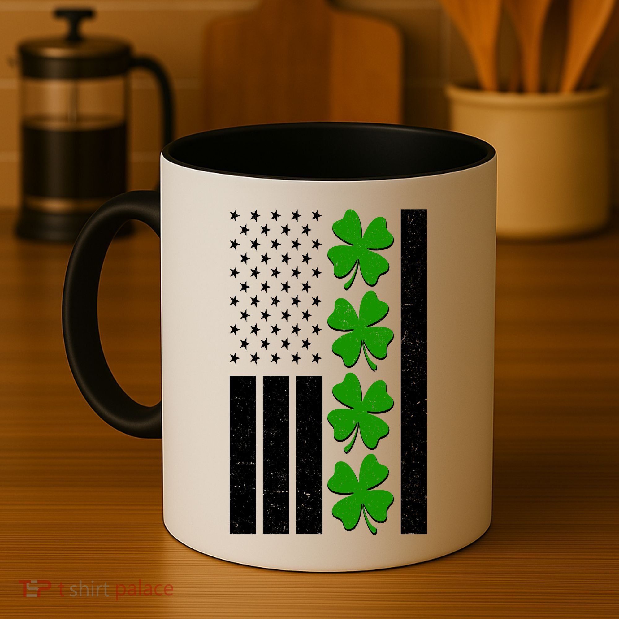 St Patrick's Day USA American Flag Shamrock Clovers Coffee Mug