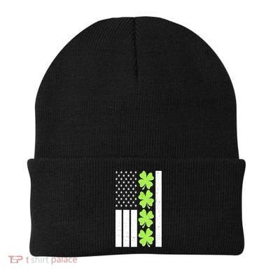 St Patrick's Day USA American Flag Shamrock Clovers Beanie