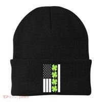 St Patrick's Day USA American Flag Shamrock Clovers Beanie thumb 0