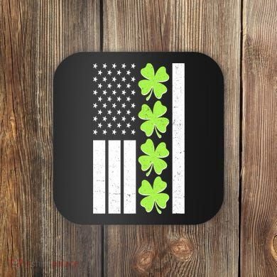 St Patrick's Day USA American Flag Shamrock Clovers Coaster