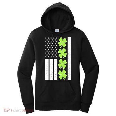 St Patrick's Day USA American Flag Shamrock Clovers Women's Hoodie