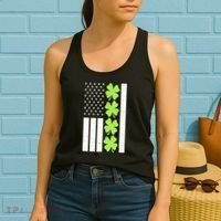 St Patrick's Day USA American Flag Shamrock Clovers Women's Tank Top thumb 2