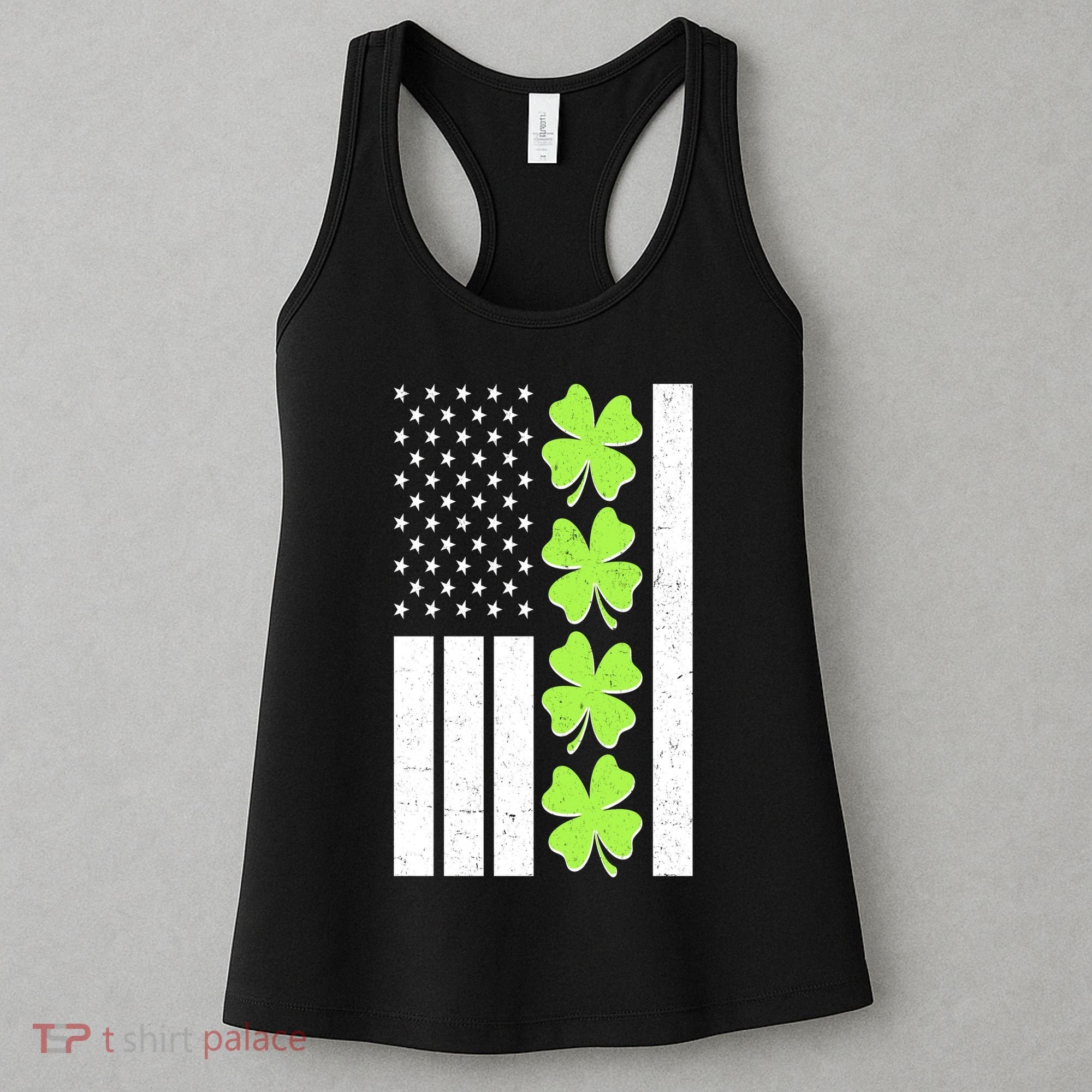St Patrick's Day USA American Flag Shamrock Clovers Women's Tank Top