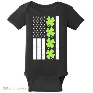 St Patrick's Day USA American Flag Shamrock Clovers Baby Bodysuit