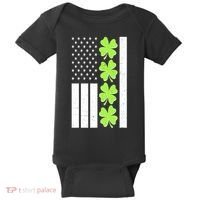 St Patrick's Day USA American Flag Shamrock Clovers Baby Bodysuit thumb 0